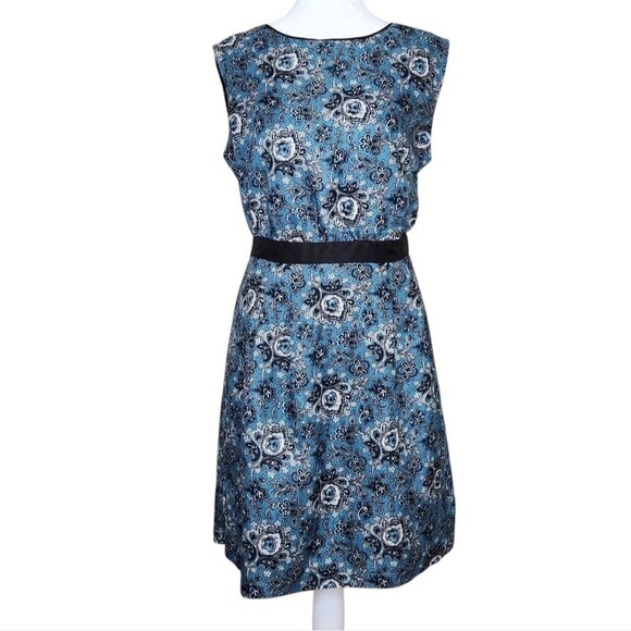 Loft Paisley Sleeveless Fit & Flare Dress Blue Black Lined Women's Size 8 - Picture 1 of 10
